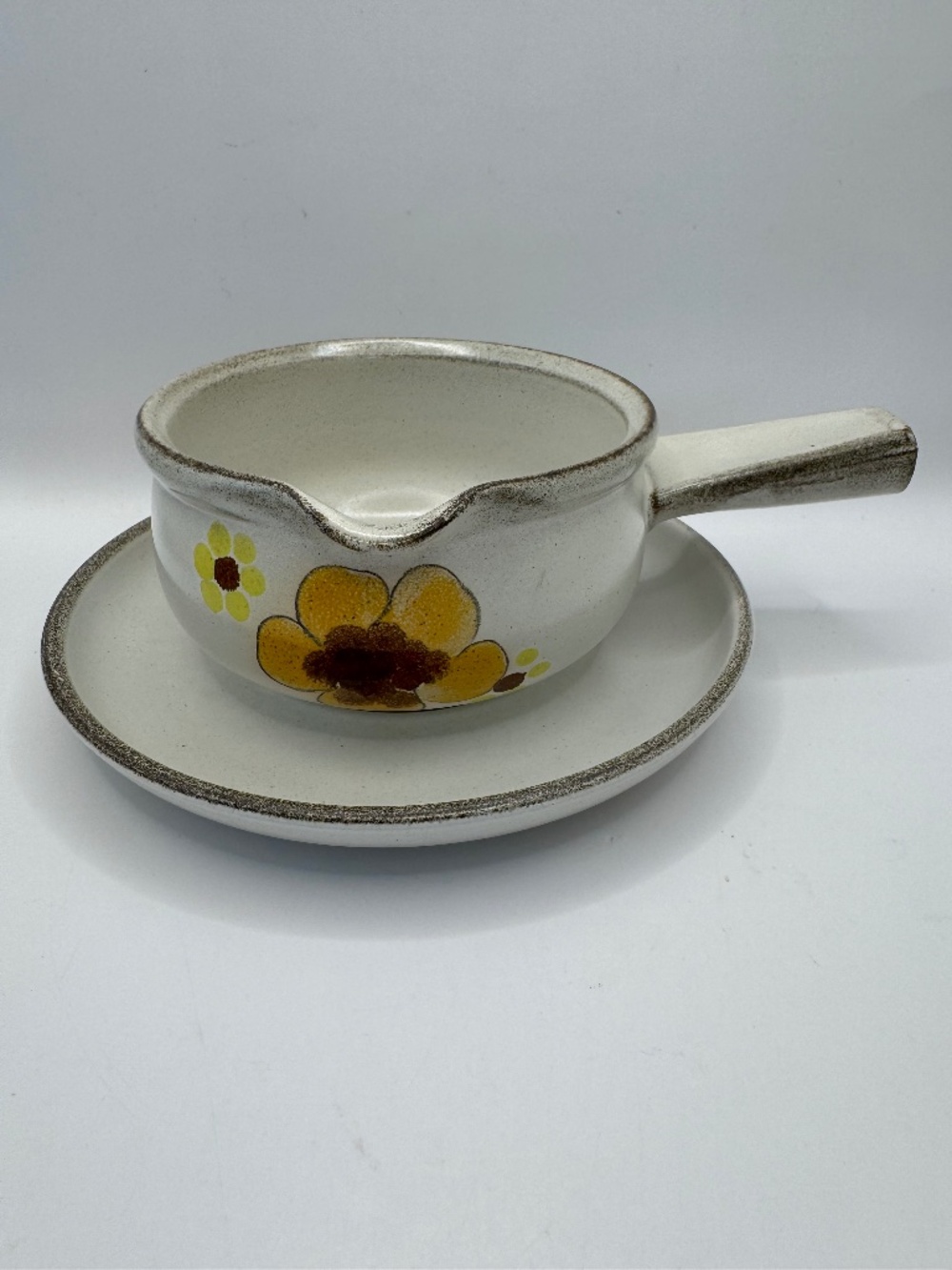Denby Minstrel Gravy Boat w/ Saucer Yellow Floral Stoneware